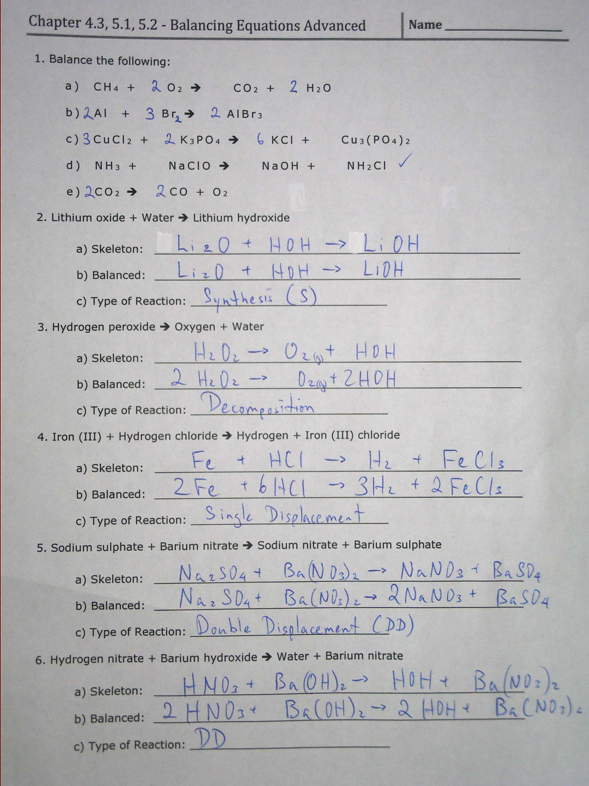 Chemistry Ch.24&24 - Chemical Reactions & Acids/Bases - Mr With Regard To Types Of Reactions Worksheet Answers